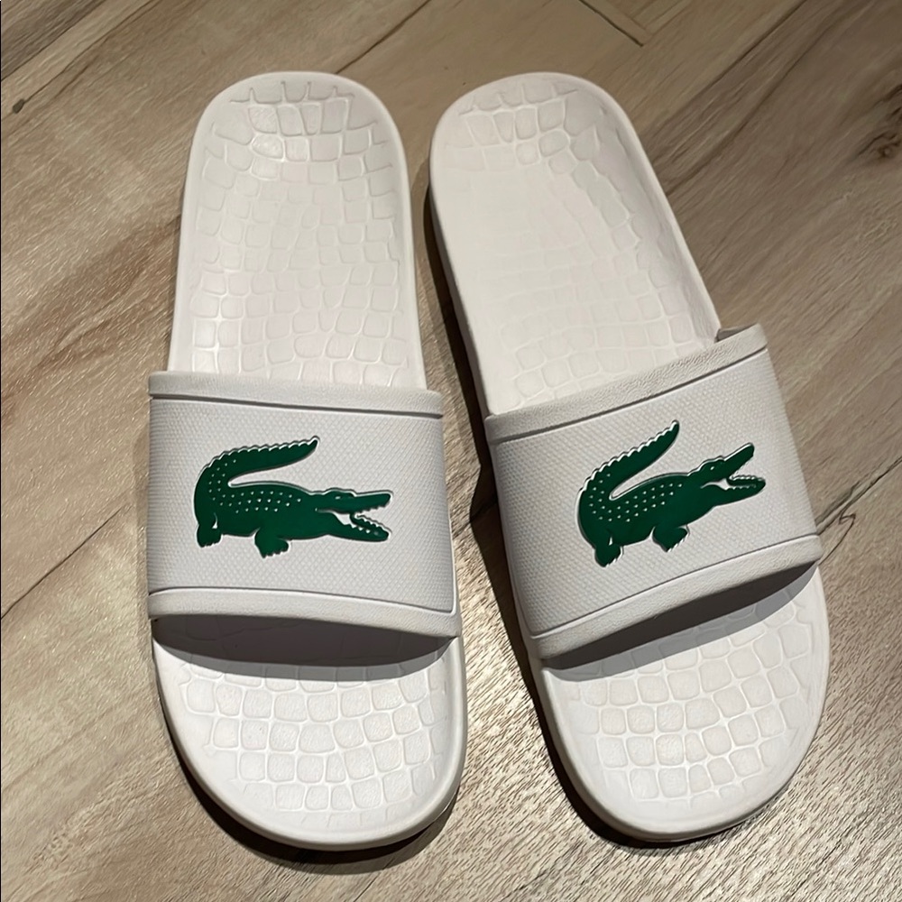 White Slide Sandals with Green Logo - Picture 2 of 4